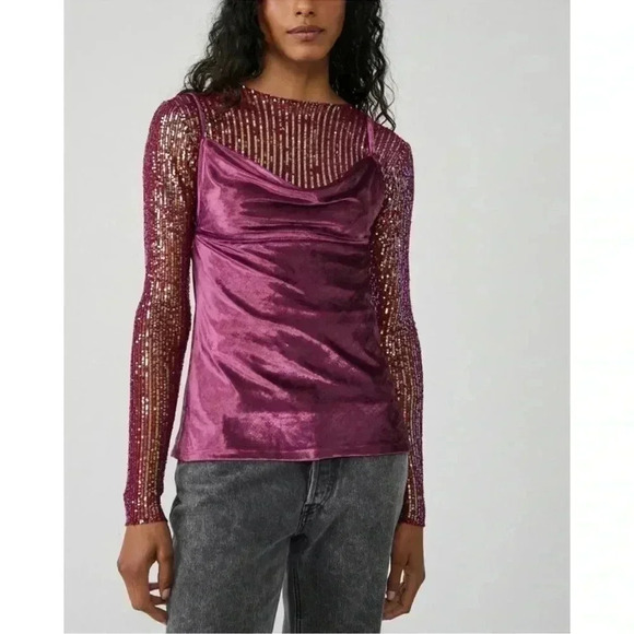 NWT FREE PEOPLE All Night Velvet Tunic / Fig Jam - Picture 6 of 11